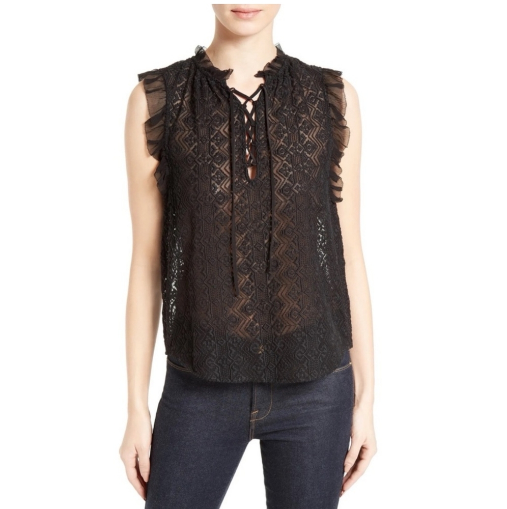 Rebecca Taylor Black Sleeveless Lace Blouse